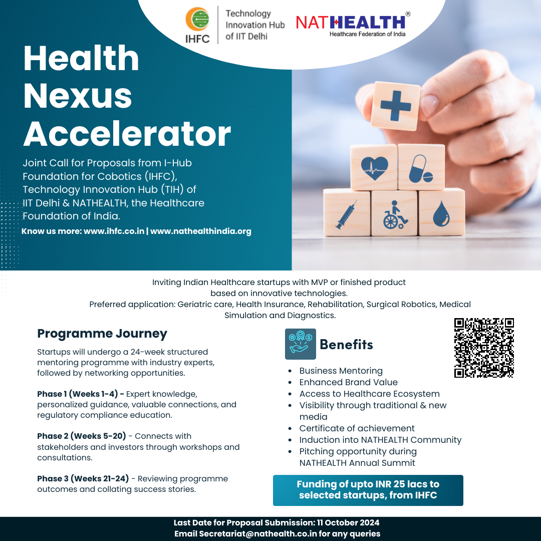 #IHFC #NATHEALTH #HealthcareStartups #Innovation #BusinessMentoring #HealthcareEcosystem #PitchYourIdea #Startups #HealthcareInnovation #StartupOpportunity #TechInHealthcare #IndianStartups